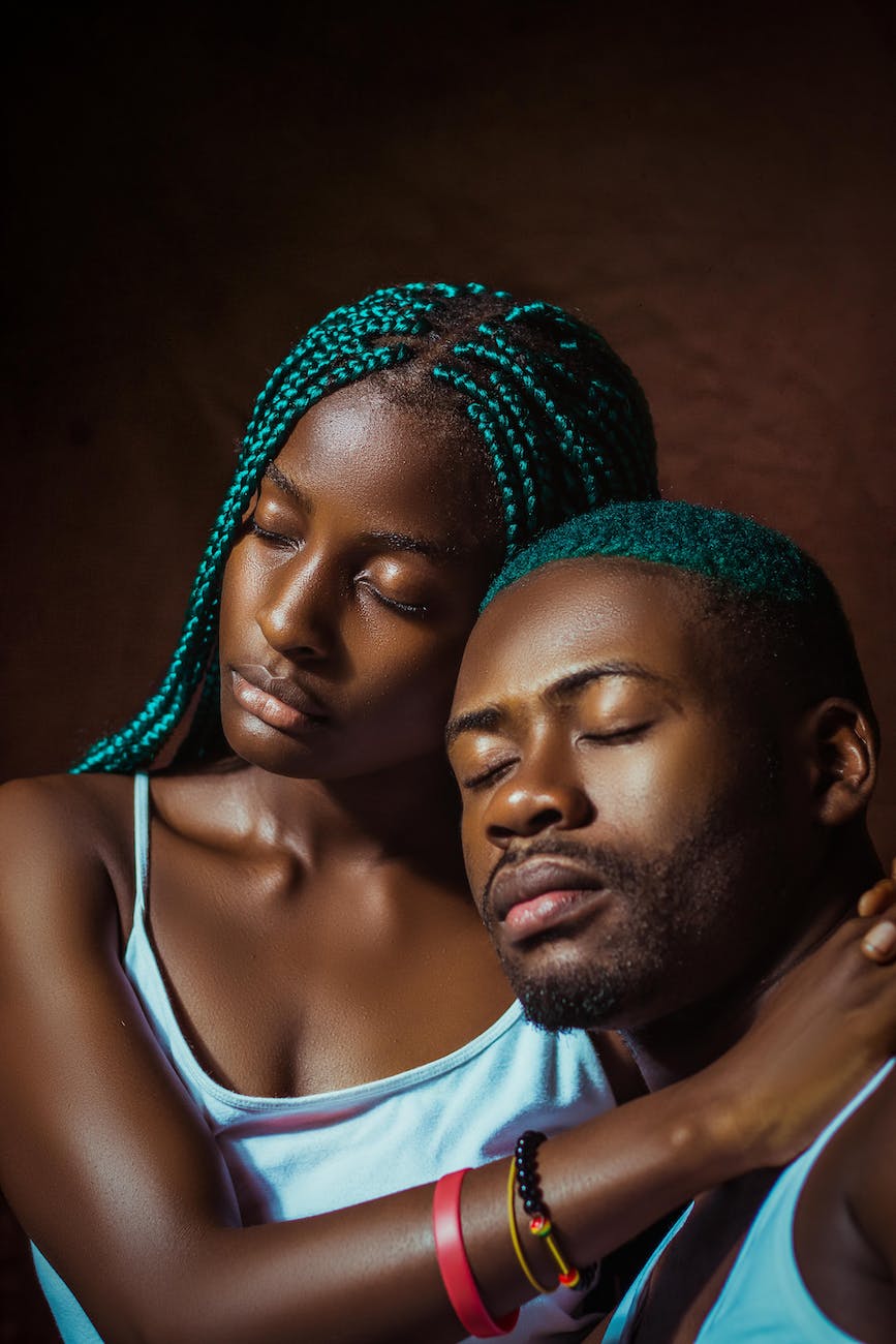 blue and brown portrait of a couple with closed eyes Meet My Soulmate